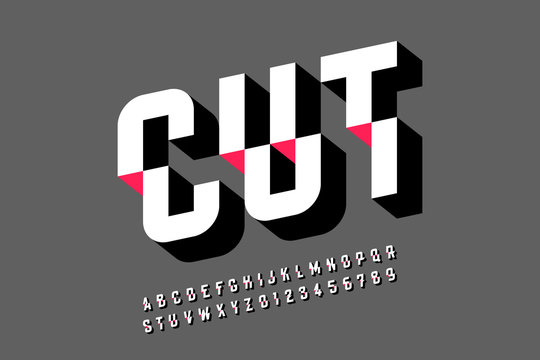 Cut font, modern style shifted alphabet and numbers