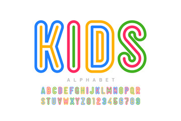 Kids style font design, alphabet letters and numbers