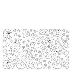 Vector set of beautiful round icons in the form of wild animals for children and design, print, cat ,bear, fox, bird ,hare or rabbit. Round animals with caption on white background