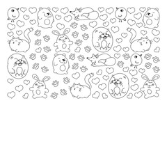 Vector set of beautiful round icons in the form of wild animals for children and design, print, cat ,bear, fox, bird ,hare or rabbit. Round animals with caption on white background