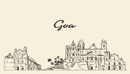 Goa skyline, India, hand drawn vector sketch - obrazy, fototapety, plakaty