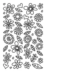 Poster Vector set of child drawing flowers icons in doodle style. Painted, black monochrome, pictures on a piece of paper on white background. © Cepheia