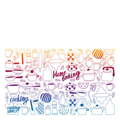 Vector set of children's kitchen and cooking drawings icons in doodle style. Painted, black gradient, pictures on a piece of paper on white background.