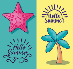summer poster with starfish and palm tree