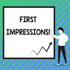 Conceptual hand writing showing First Impressions. Concept meaning first consideration or judgment towards a demonstrating Zigzag arrow line diagram chart present in board by lecturer