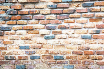 Old brick walls showing the arrangement of old bricks