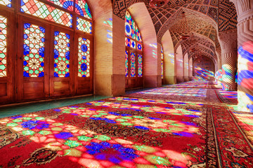 Fototapeta na wymiar Wonderful view inside the Nasir al-Mulk Mosque, Shiraz, Iran