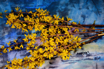 Obraz na płótnie Canvas Bouquet of freesia on a blue table