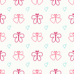 Seamless multicolored doodle background with flowers and butterflies.  illustration for packaging and printing on fabric