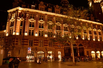 Buildings and landmarks at Lille France at night in September 2018