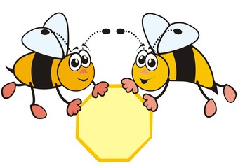 Two bees with honeycomb, creative illustration, vector