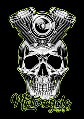 skull with motorcycle machine vector illustration