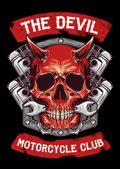 Skull Devil Motorcycle club Emblem Vector Illustration