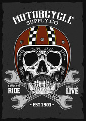 Vintage Skull Helmet Emblem Vector Illustration