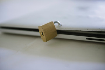 Padlock on a laptop. Protection of personal data on a computer