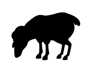 Black silhouette horned mountain ram sheep eating cartoon character design flat vector animal illustration isolated on white background