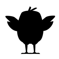 Black silhouette Cute little chick standing back view cartoon character design flat vector illustration