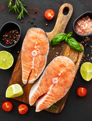 Raw salmon steaks