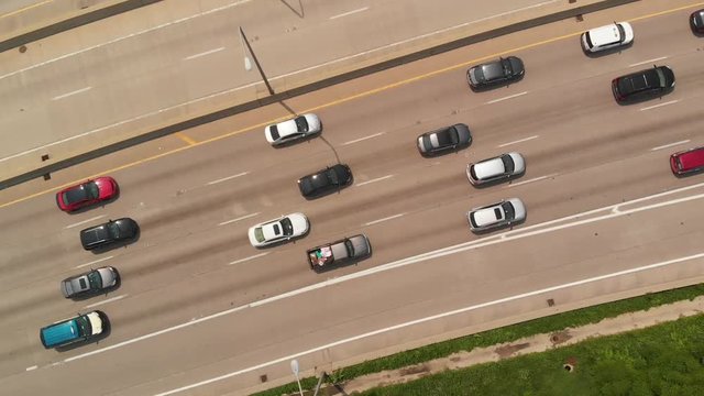 Aerial Drone Chicago traffic on highway
