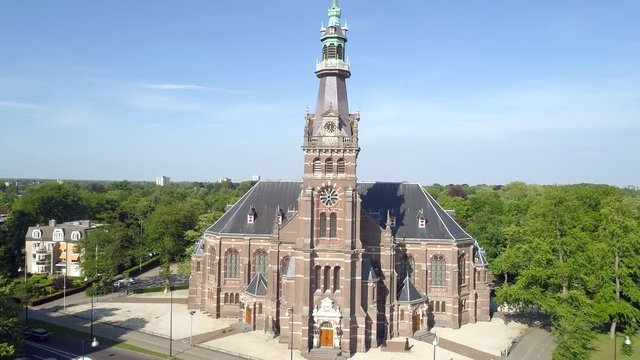 Aerial Reveal of a Big Church, De Grote Kerk, in Apeldoorn The Netherlands