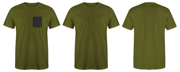 Blank t shirt green army color isolated on white background. Blank t shirt set bundle pack with...