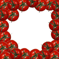frame of red tomatoes isolated on white, write any text inside