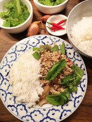 Homemade Thai pork. Larb moo