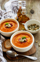 Bowls of pumpkin soup