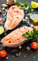 Raw salmon steaks