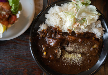 Braised pork cutlet with curry rice