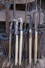 Farm tools handmade at the blacksmith