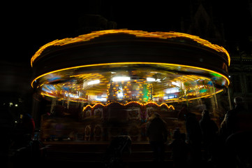 A time exposure of a merry-go-round at the Ghent Christmas Market