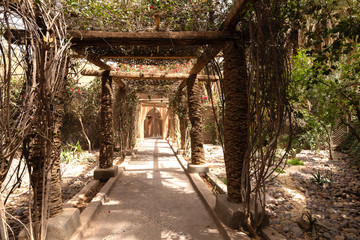A beautiful arched pathway in a Moroccan garden