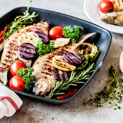 Grilled Breams with Veggies and Herbs