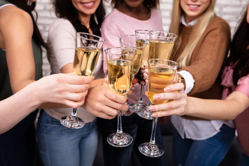 Women Celebrating A Bachelorette Party Toasting Champagne