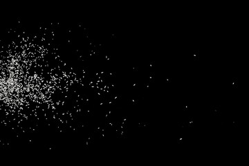White falling particles round shape on black backround.Glowing blizzard. Scatter falling round particles.
