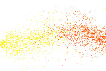 Yellow red falling particles round shape on white backround.