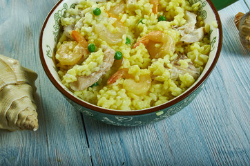 Paella with cod and shrimp