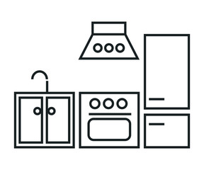 kitchen furniture set icon. vector contour illustration isolated on white background.