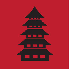 chinese pagoda temple icon on dark red background