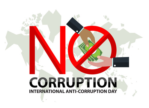 No Corruption Sign Day With Hand Of Businessman Sent Dollar Under Stop Sign On World Map