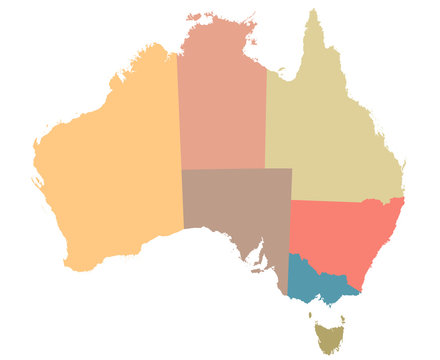 recommend clip art: Coloured Australia map vector. High detailed illustration of Australia map with regions