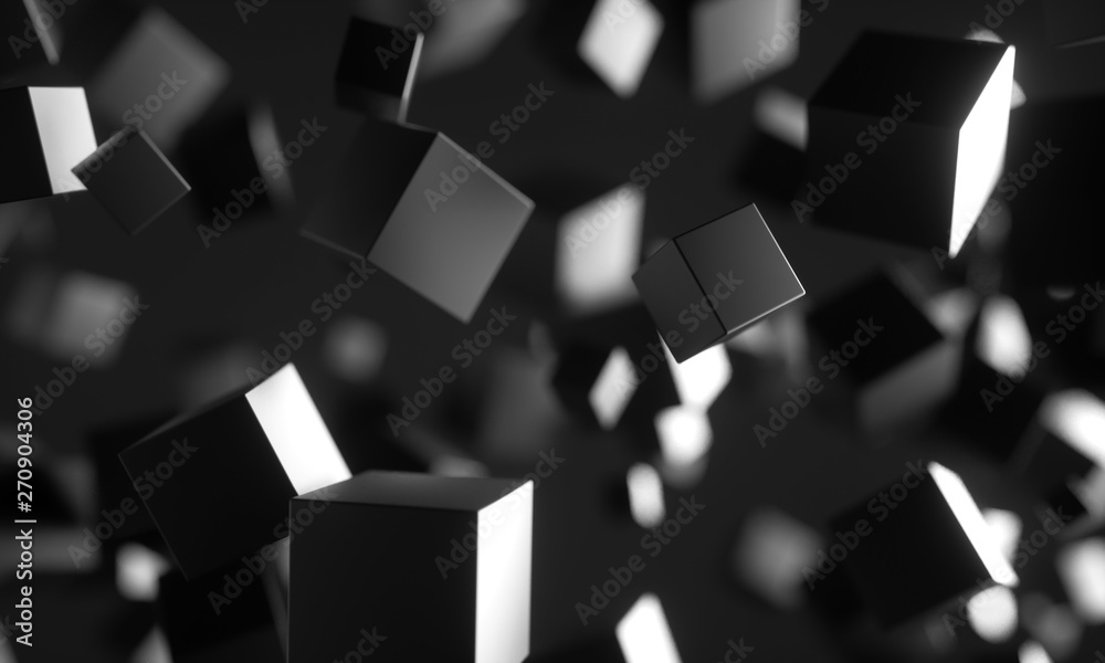 Poster abstract 3d rendering of chaotic particles. scifi cubes in empty space. futuristic background. 3d re