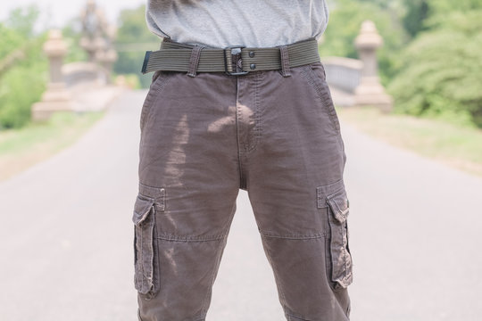 Model wearing brown  color cargo pants or cargo trousers
