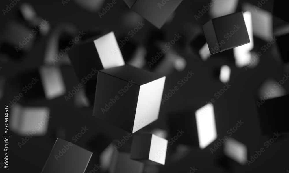 Poster abstract 3d rendering of chaotic particles. scifi cubes in empty space. futuristic background. 3d re