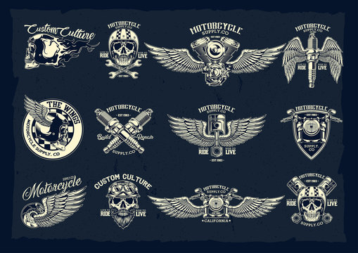Vector Set of Classic Motorcycle Emblems Graphic Object Illustration