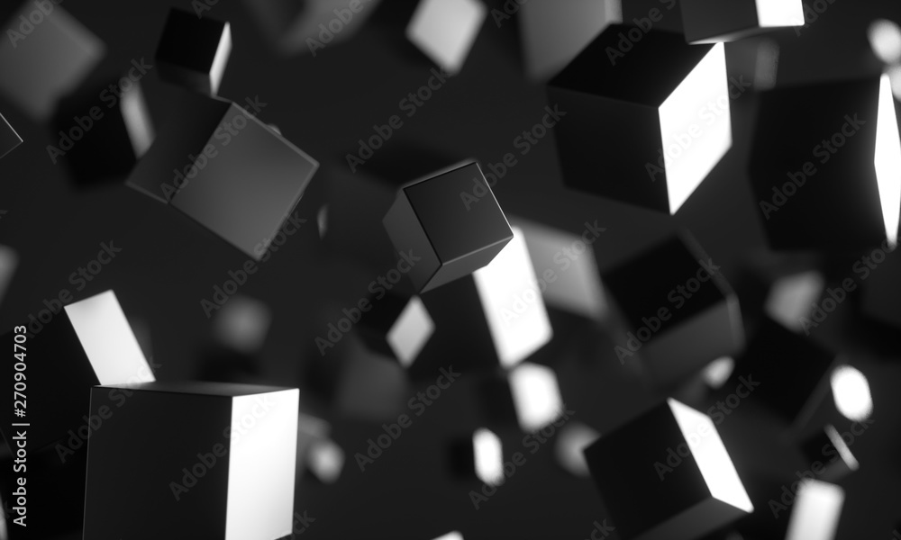 Poster abstract 3d rendering of chaotic particles. scifi cubes in empty space. futuristic background. 3d re