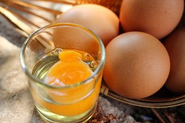 Eggs in a glass and in a basket
