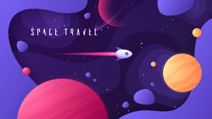 Vector illustration on the topic of outer space, interstellar travels, universe and distant galaxies © rikkyal
