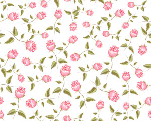 seamless pattern with small roses on white background